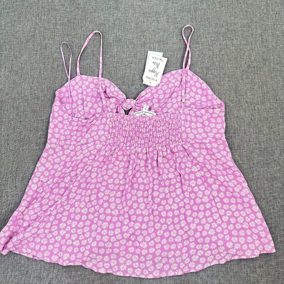 NEW! Hippie Rose Floral Top Lavender Front Tie XL Strappy Tank Rayon Adjustable - Picture 10 of 14